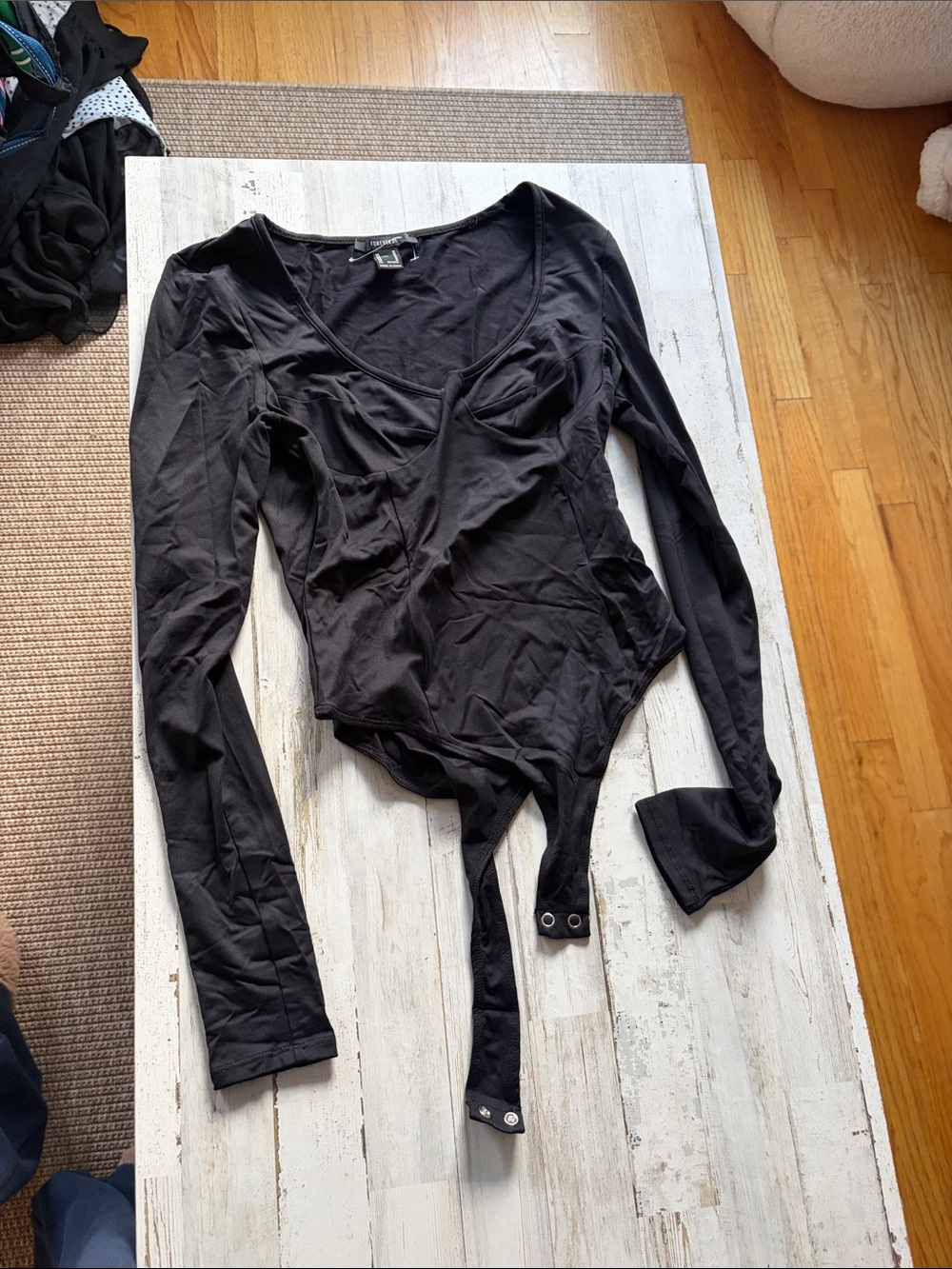 Forever 21 Black Long-Sleeve Wrap-Style Bodysuit